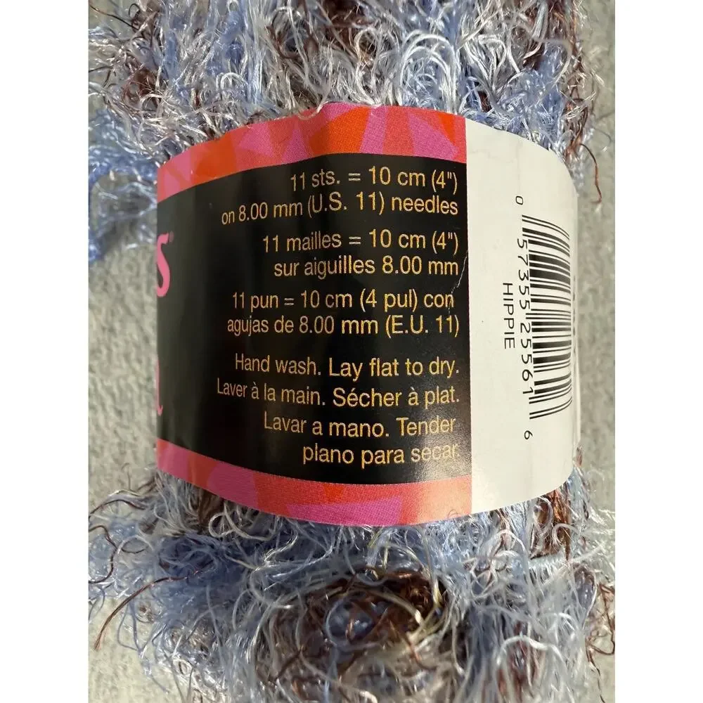 Patons Cha Cha Eyelash Fun Fur Yarn Hippie Blue Brown Lot of 2 x 50 gm Skeins